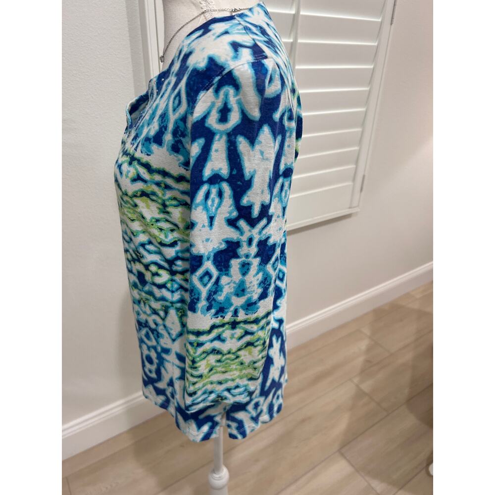 Cotton blend tunic top, Multiples brand, ikat print embellished neckline XSmall - Picture 2 of 11